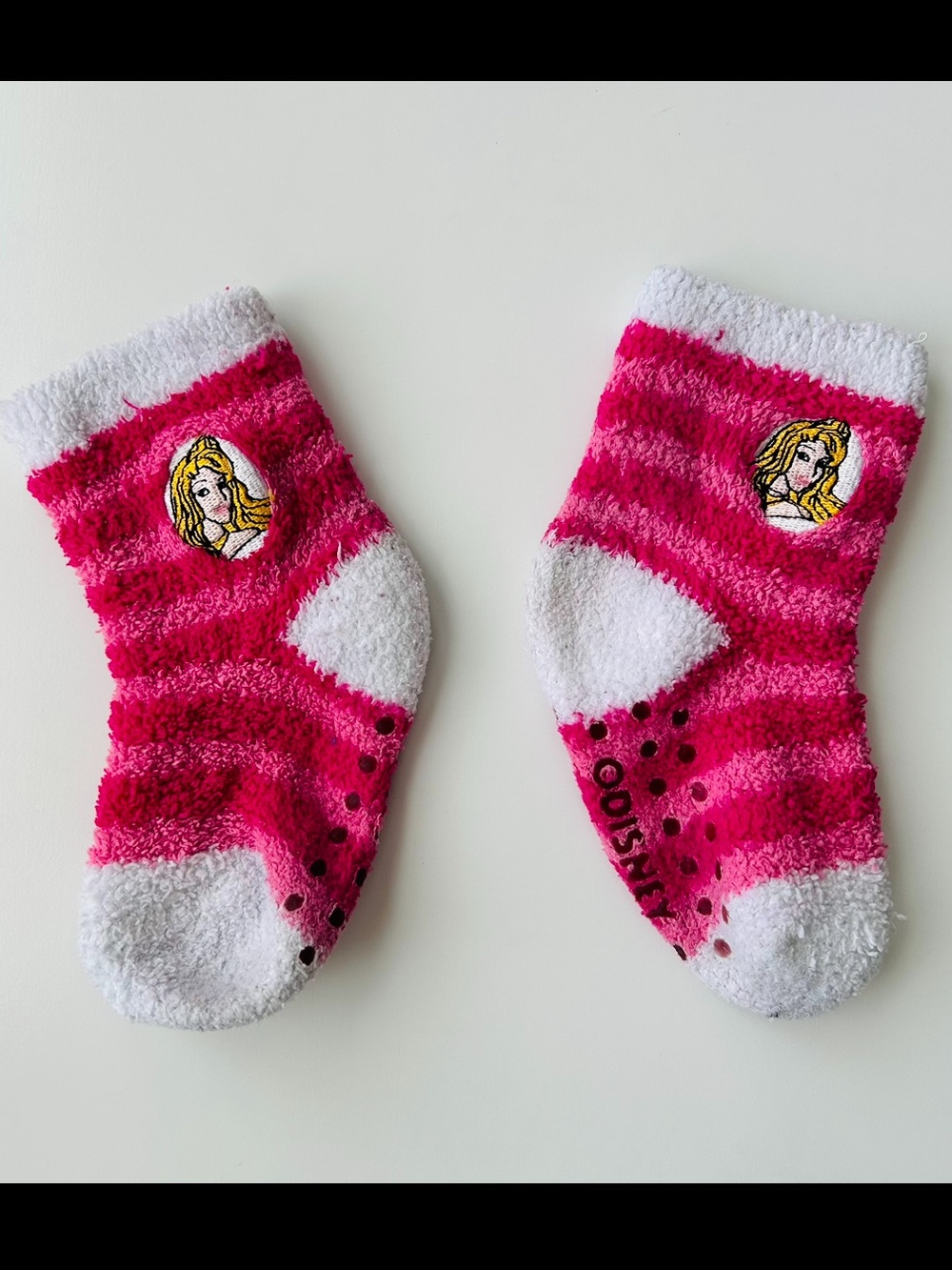 Disney Toddler Girl Pink and White Princess Aurora Non-Slip Socks